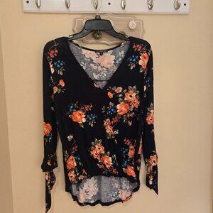 West Kei Womens Navy Blue Flower Blouse Top Size Small